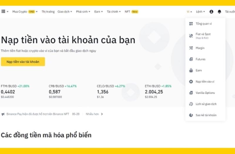 Nạp tiền vào tài khoản Binance Futures